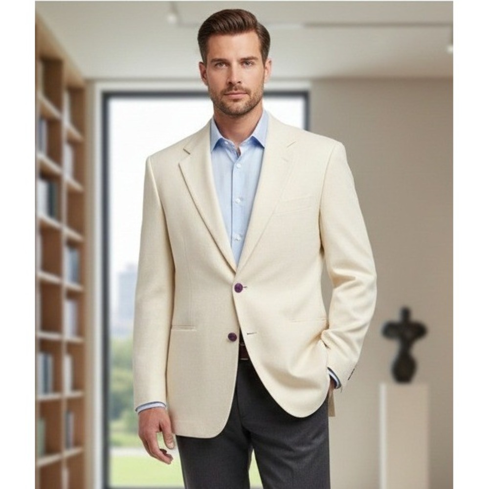 Hunt Club Tweed Blazer Jacket Men's‎ 18T Tailored Beige Wool Sport Business Work